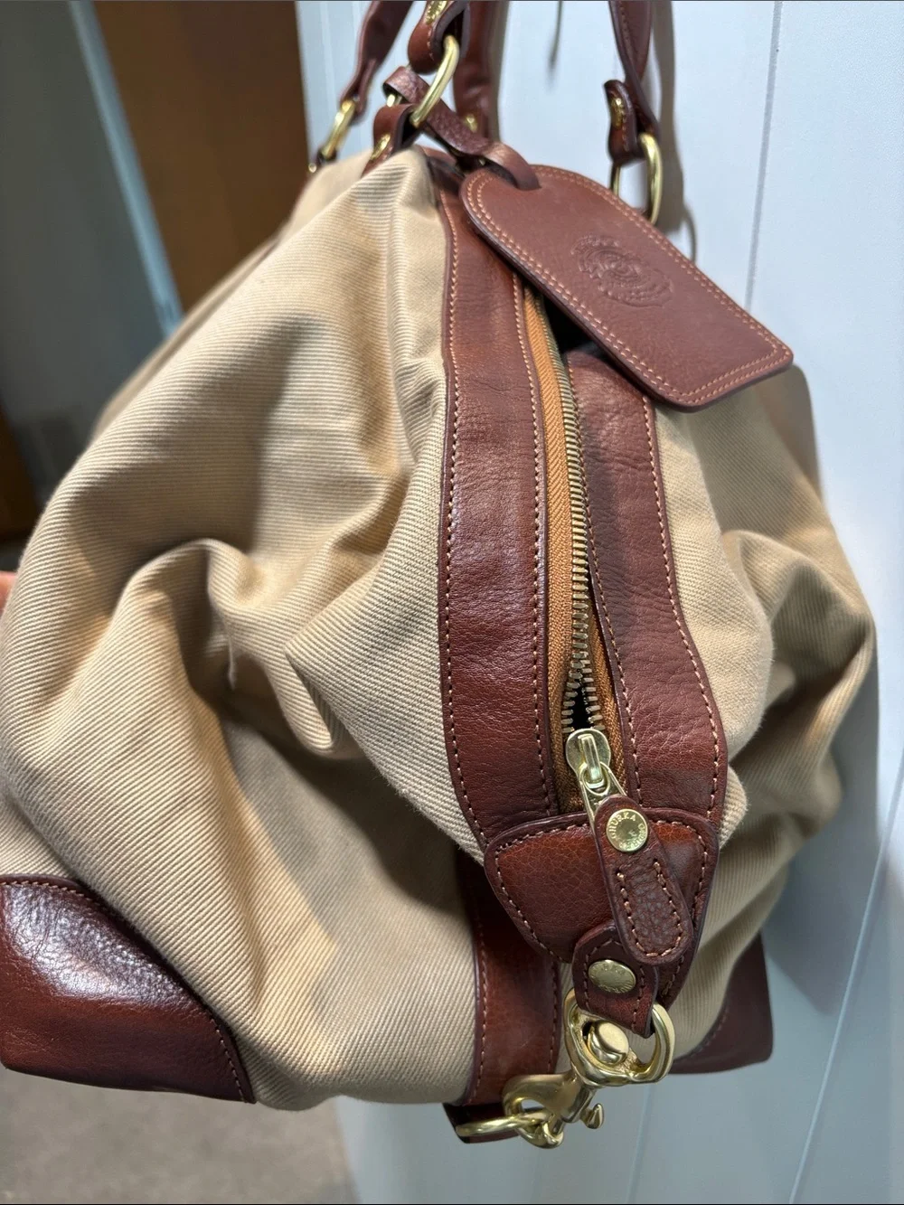 Ghurka NWOT Cavalier II No.97 khaki twill vintage chestnut leather weekender bag